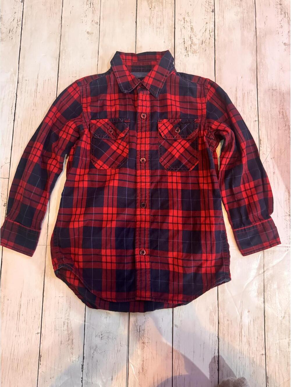 GapKids Red Black Plaid Button Down Flannel Shirt XS
